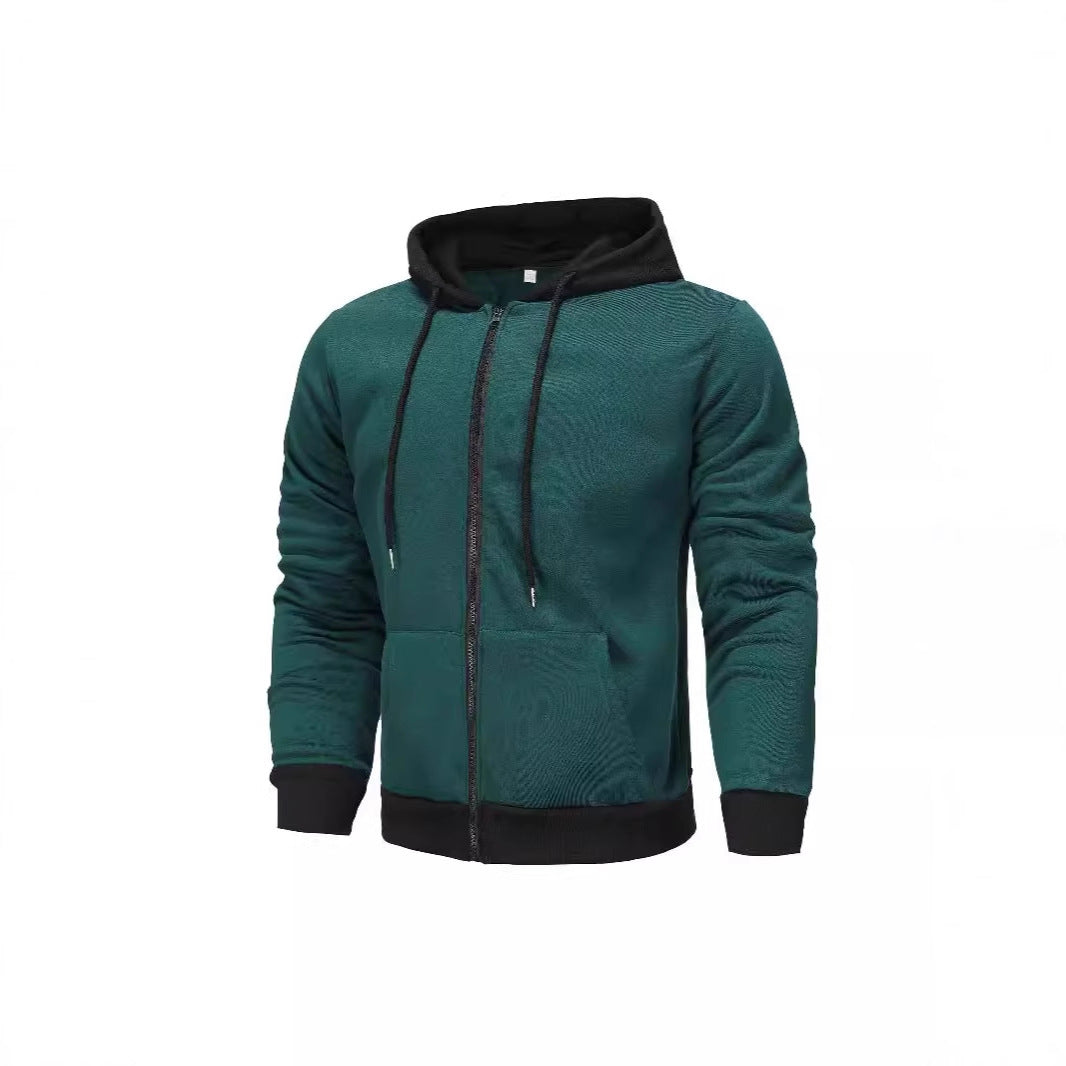 Herren Hoodie Zip mit Kontrastfarbe und Kängurutasche Sportlich