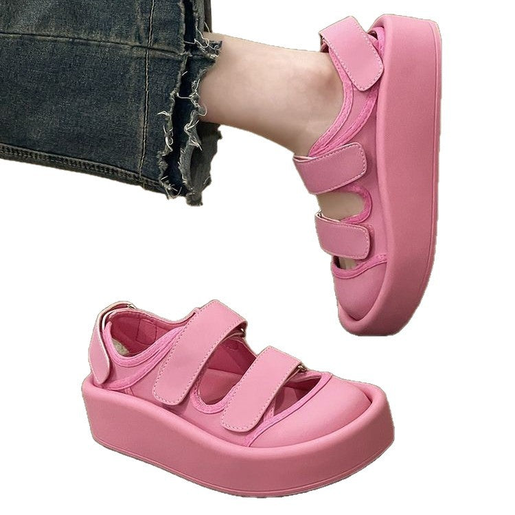 Damen Plateau Sandalen Bequem Klettverschluss Rutschfest