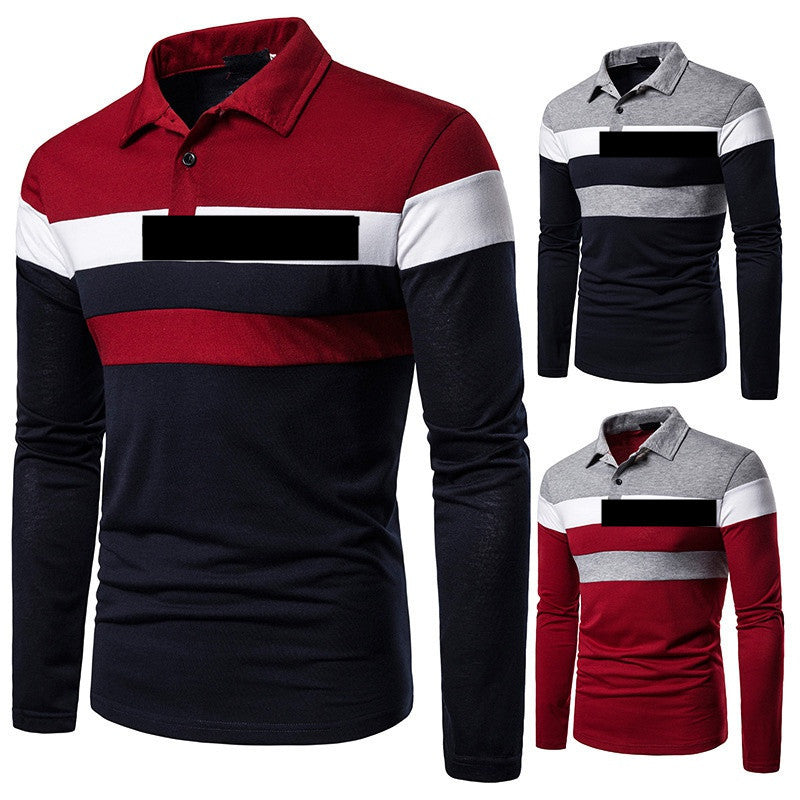 Herren Poloshirt Langarm Farbblock Design Modern