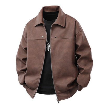 Herren Kunstlederjacke Lässig Reißverschluss Taschen Modern