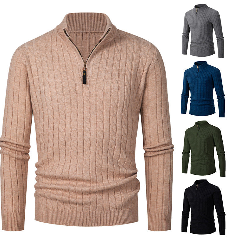 Herren Pullover Strick Modern Zopfmuster Reißverschluss - BerlinGlamour