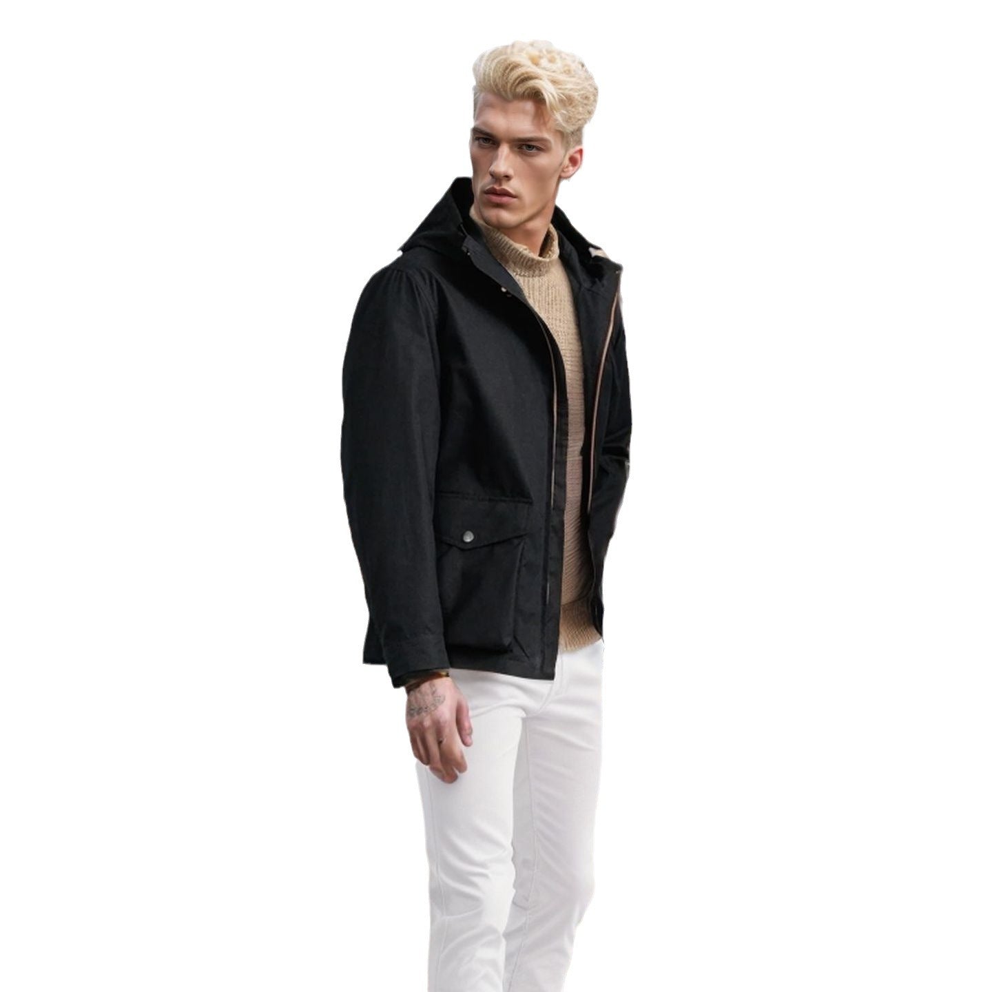 Herren funktionale Übergangsjacke mit verstellbarem Kapuzenkragen BerlinGlamour.