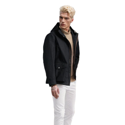 Herren funktionale Übergangsjacke mit verstellbarem Kapuzenkragen BerlinGlamour.