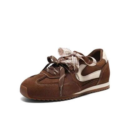 Damen Sneaker Retro Wildleder Schuhe mit Riemen