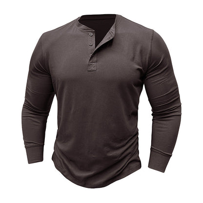 Herren Langarmshirt mit Knöpfen Baumwolle Modern