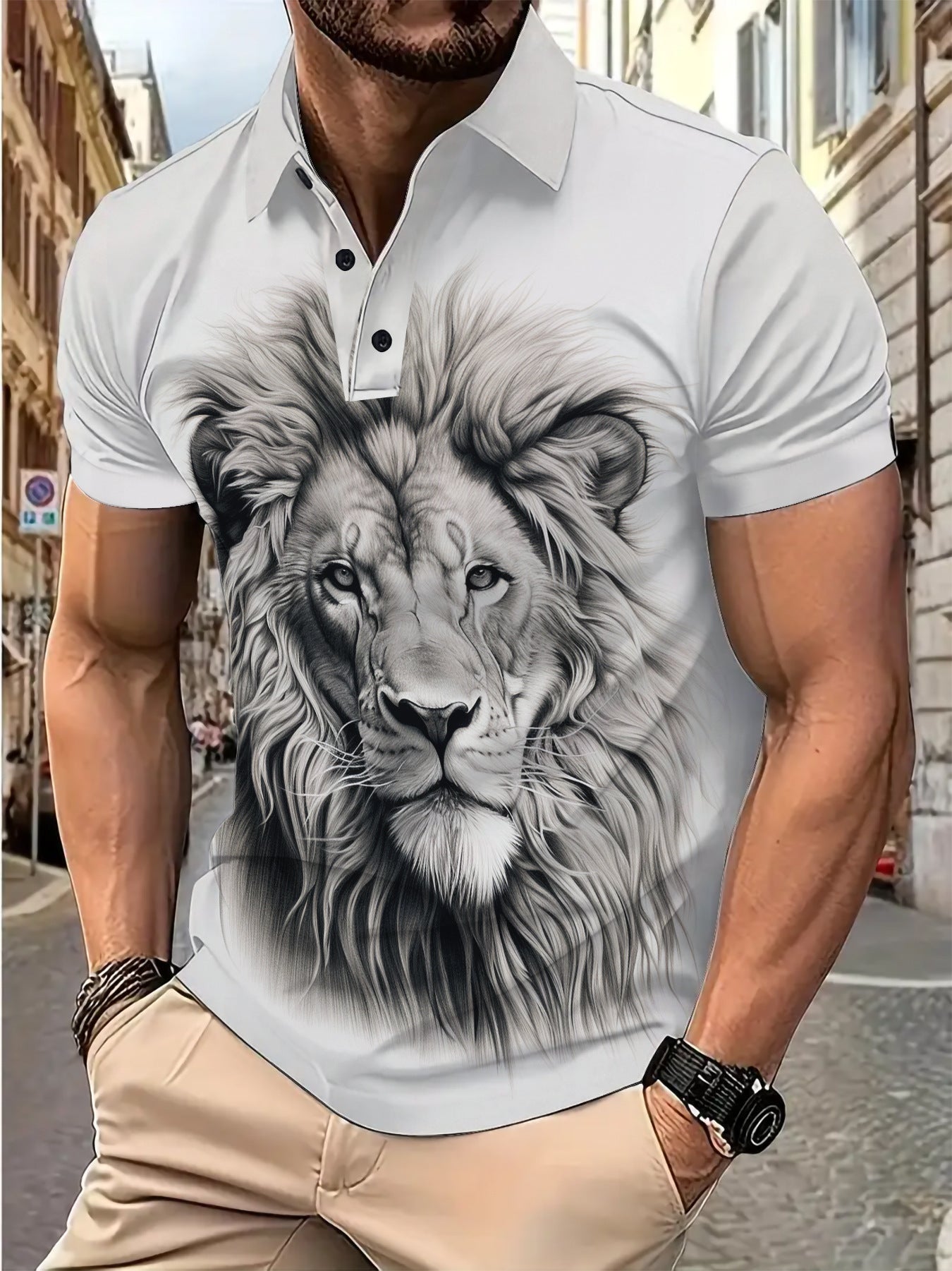 Herren Poloshirt Löwen Motiv Baumwolle Berlin Style