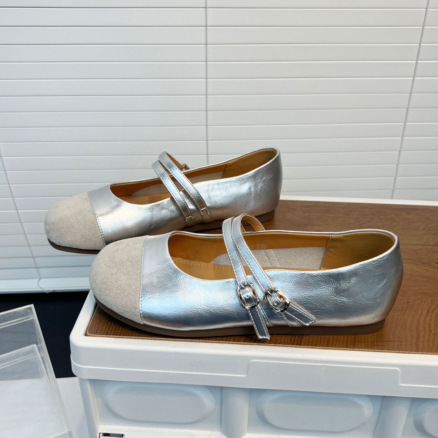 Damen Ballerinas Lederoberfläche Modisch Riemen Schuhe