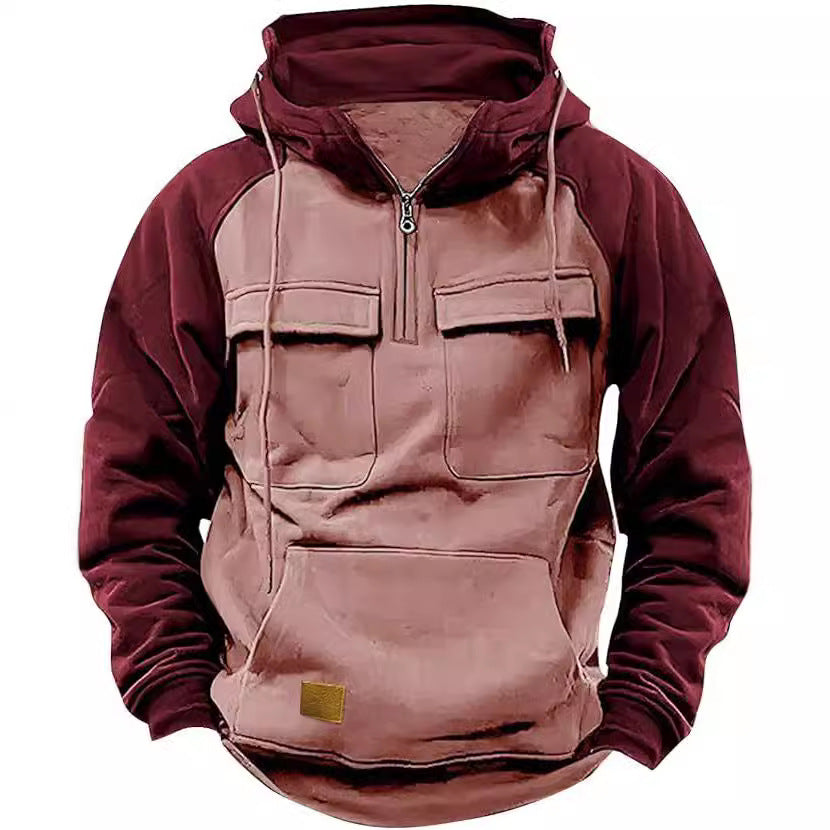 Herren Hoodie Sportlich Kapuze Taschen Baumwolle