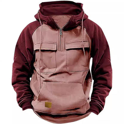 Herren Hoodie Sportlich Kapuze Taschen Baumwolle