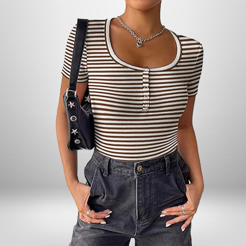 Damen Bodysuit Kurzarm Figurformend Mit Knöpfen