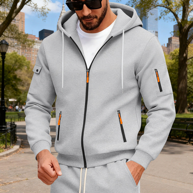 Herren Sportliche Zip-Hoodie mit Reißverschlusstaschen Modern