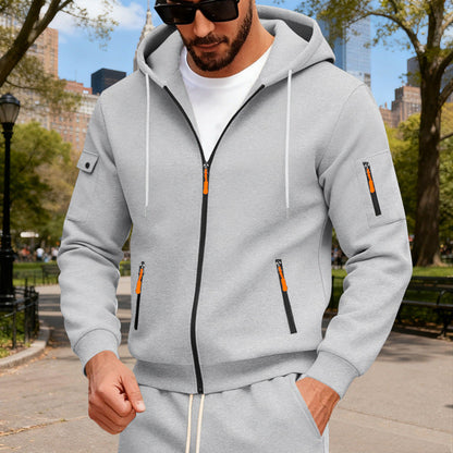 Herren Sportliche Zip-Hoodie mit Reißverschlusstaschen Modern