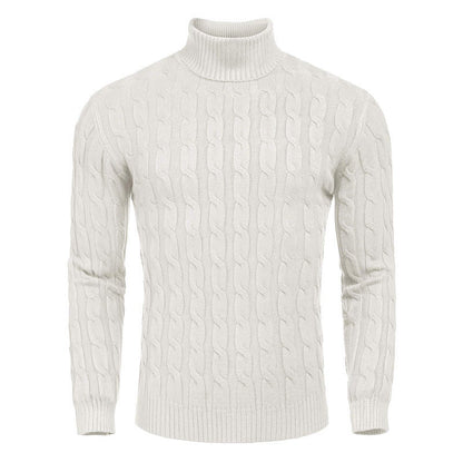 Herren Rollkragenpullover Zopfmuster Modern Schwarz
