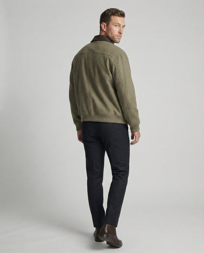 Herren Blouson Wollmix schwarz Reißverschluss Lederkragen