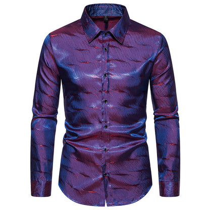 Herren Langarmhemd Modern Wellenmuster Glanzstoff