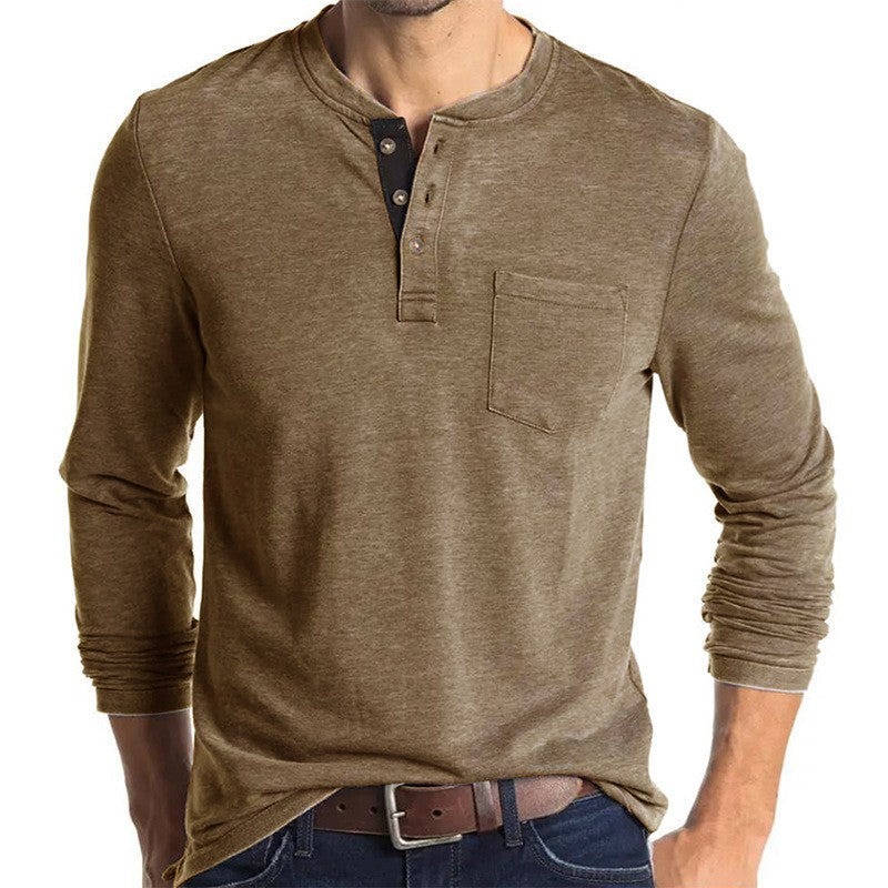 Herren Langarmshirt Modern mit Henleykragen und Brusttasche