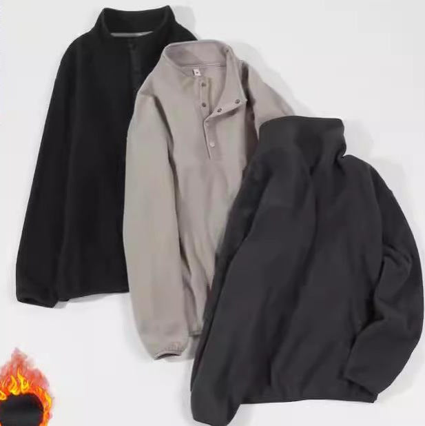 Herren Fleece-Pullover Stehkragen Druckknöpfe Warm - BerlinGlamour