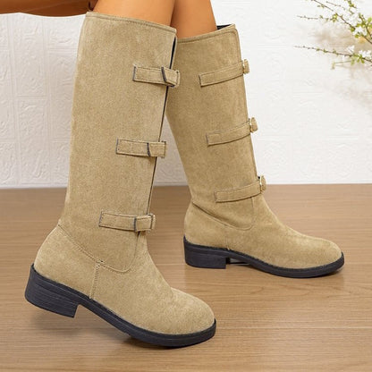 Damen Stiefel Overknee Schnalle Robust Winter