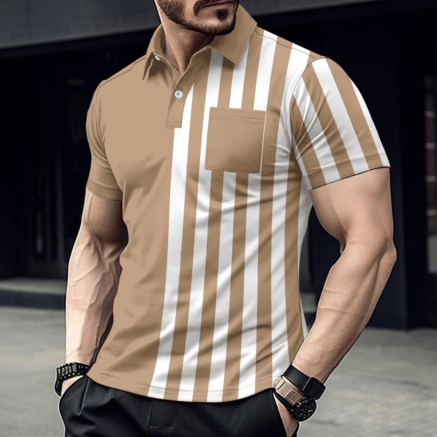 Herren Poloshirt Kurzarm Strukturiert mit Brusttasche Modern - BerlinGlamour