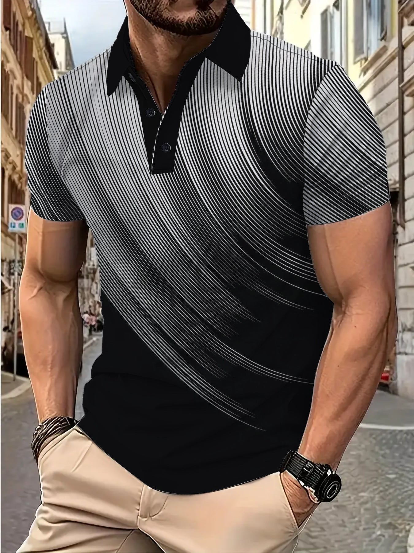 Herren Poloshirt Streifenmuster atmungsaktiv Modern