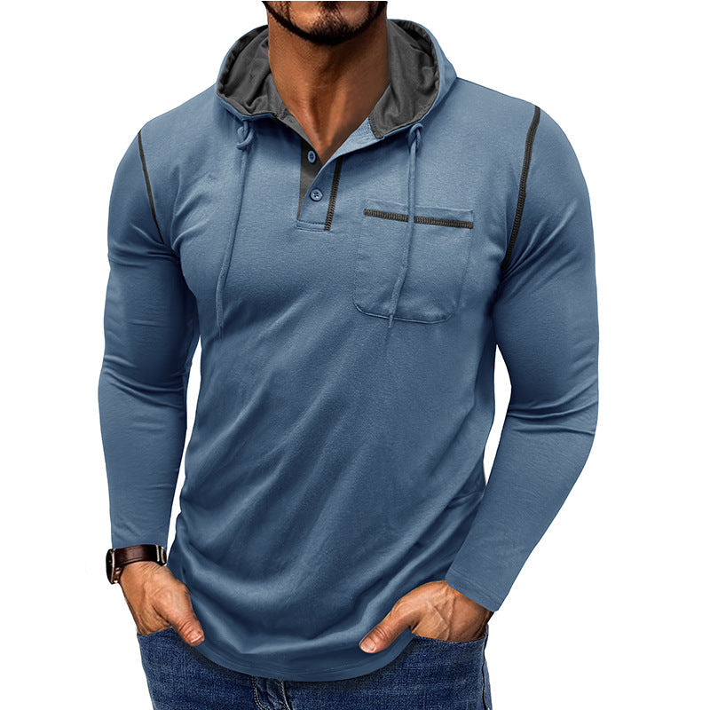 Herren Kapuzenpullover Modern mit Knopfleiste und Brusttasche