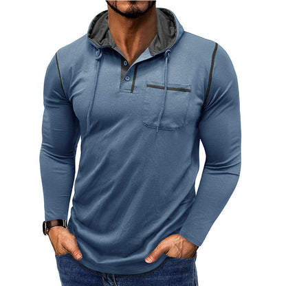 Herren Kapuzenpullover Modern mit Knopfleiste und Brusttasche