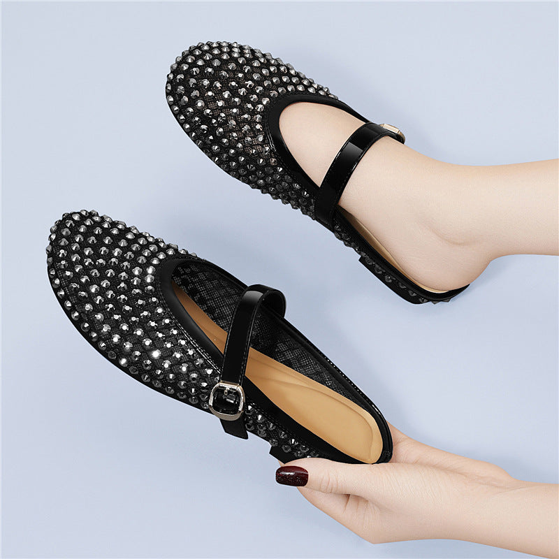 Damen Mokassins Elegante Schuhe mit Glitzersteinen