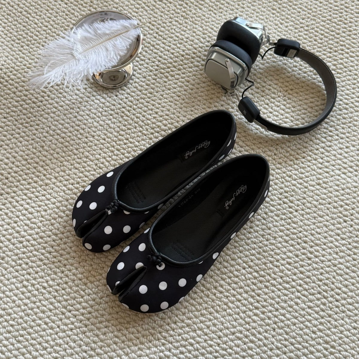 Damen Ballerinas Bequem mit Punktenmuster Schwarz