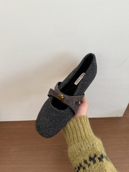 Damen Hausschuhe Weich Filz mit Riemchen Winter