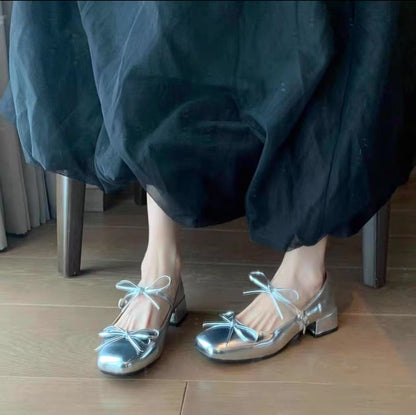 Damen Ballerinas Glänzend Elegant Schleife Detail