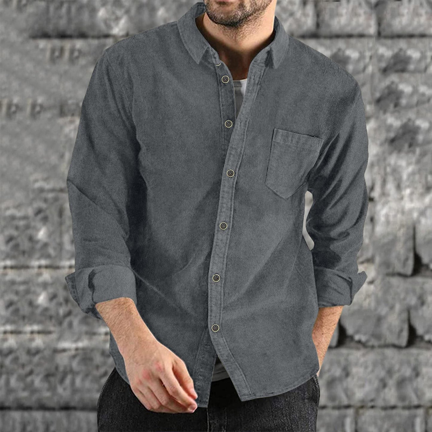 Herren Cordhemd Casual Bequem Modern