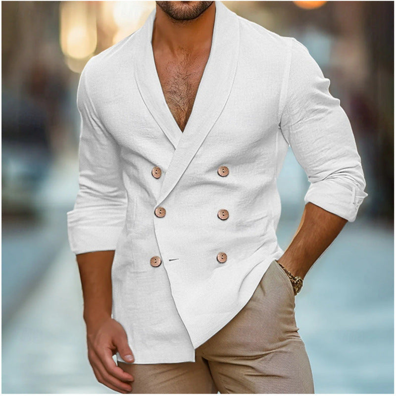 Herren eleganter Leinenblazer im doppelten Knotendesign BerlinGlamour.