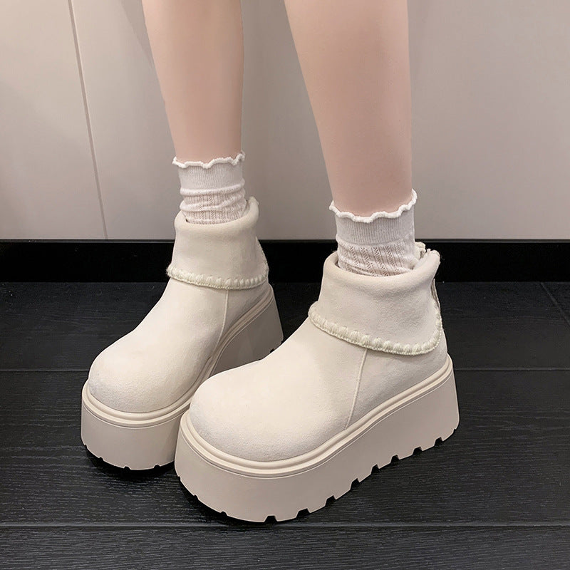 Damen Plattformstiefel Warmfutter Dekorativer Saum Winterstiefel