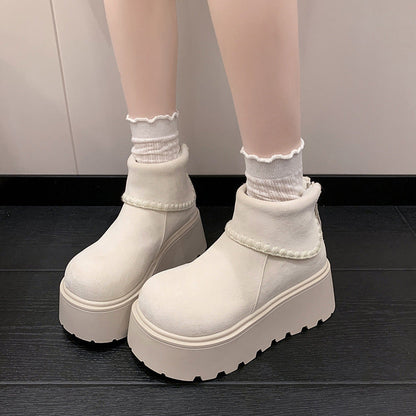 Damen Plattformstiefel Warmfutter Dekorativer Saum Winterstiefel