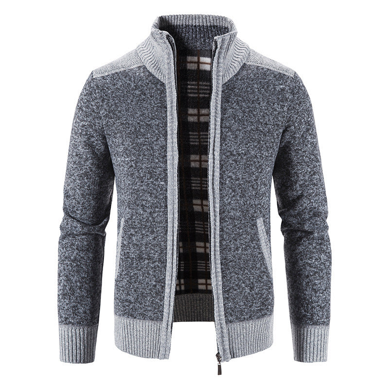 Herren Strickjacke Stehkragen Modern Strukturiert