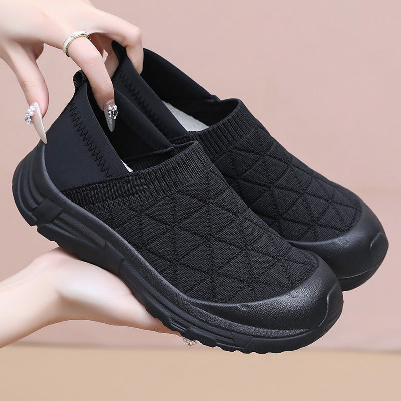 Damen Sneaker Bequem Slip-On Elastisch Weiße Schuhe