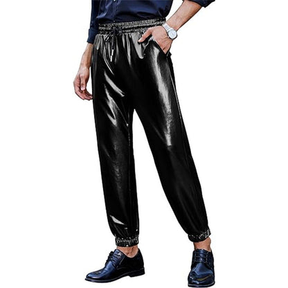 Herren Kunstlederhose Slim Fit Elastisch Modern