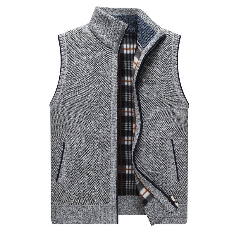 Herren Strickweste Karo Innenfutter Hochkragen Modern
