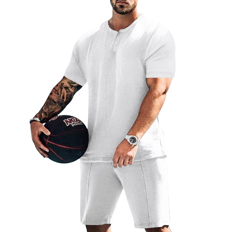 Herren Sportset bequem knöpfbare Oberteil und Freizeit Shorts