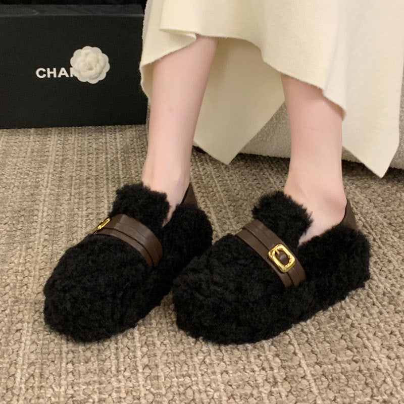 Damen Pantoletten Weich Flauschig Warm mit Riemen