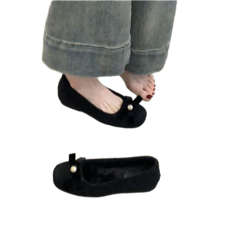 Damen Ballerinas Schleifen Perlen Elegant