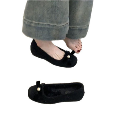 Damen Ballerinas Schleifen Perlen Elegant