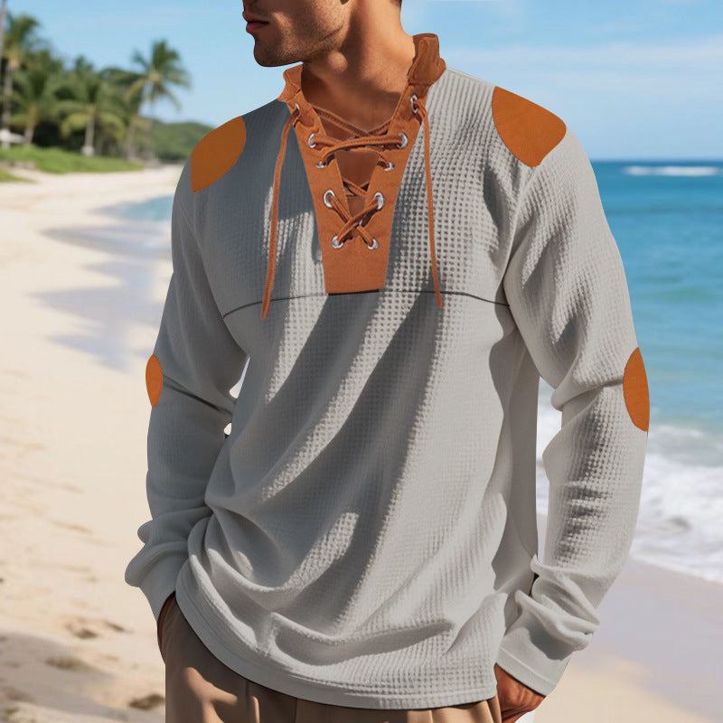 Für den Online-Shop Herren lässiges Langarm-Henley-Shirt schreibe ich: 

Herren lässiges Langarm-Henley-Shirt → Elegantes Herren-Shirt mit stilvollem Design