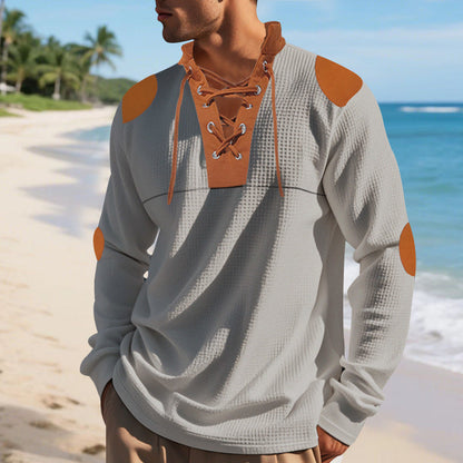 Für den Online-Shop Herren lässiges Langarm-Henley-Shirt schreibe ich: 

Herren lässiges Langarm-Henley-Shirt → Elegantes Herren-Shirt mit stilvollem Design