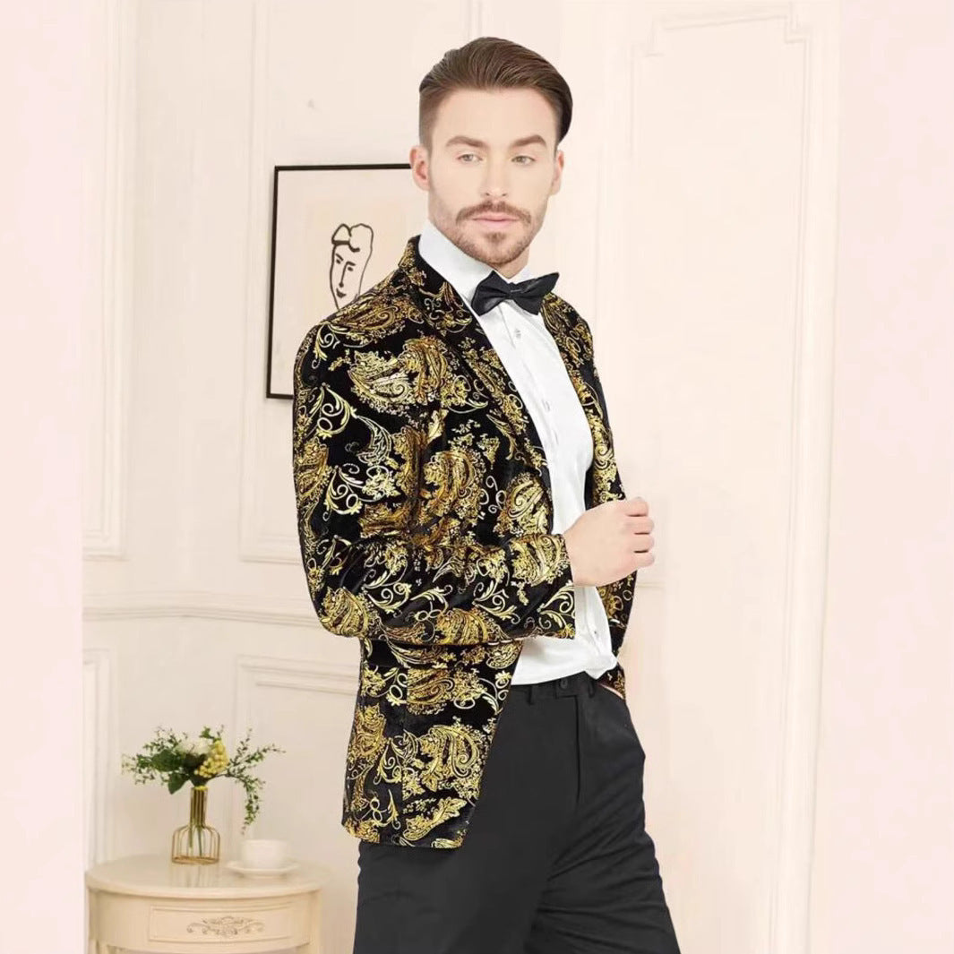 Herren Blazer Pailletten Jacke Floral Modern
