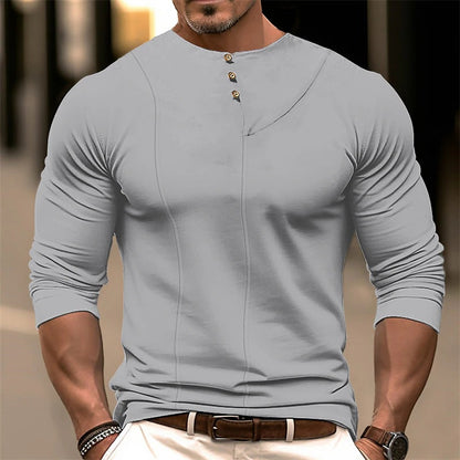 Herren Langarmshirt Modern Henley Ausschnitt Knöpfe Style - BerlinGlamour