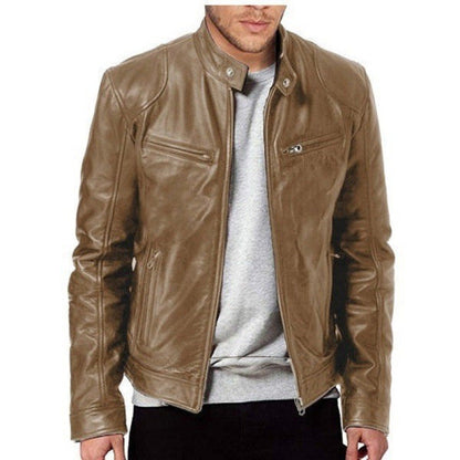 Herren Lederjacke Biker Stil Echtes Leder Schwarz
