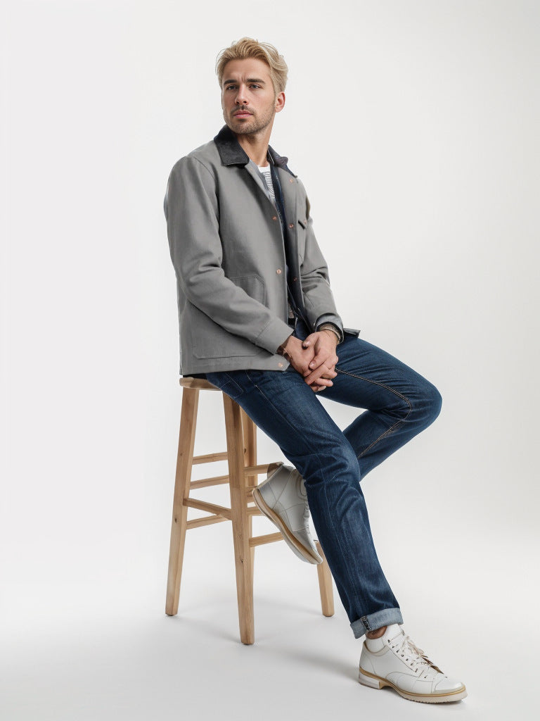Herren Lederjacke Zeitlos mit Nieten Design