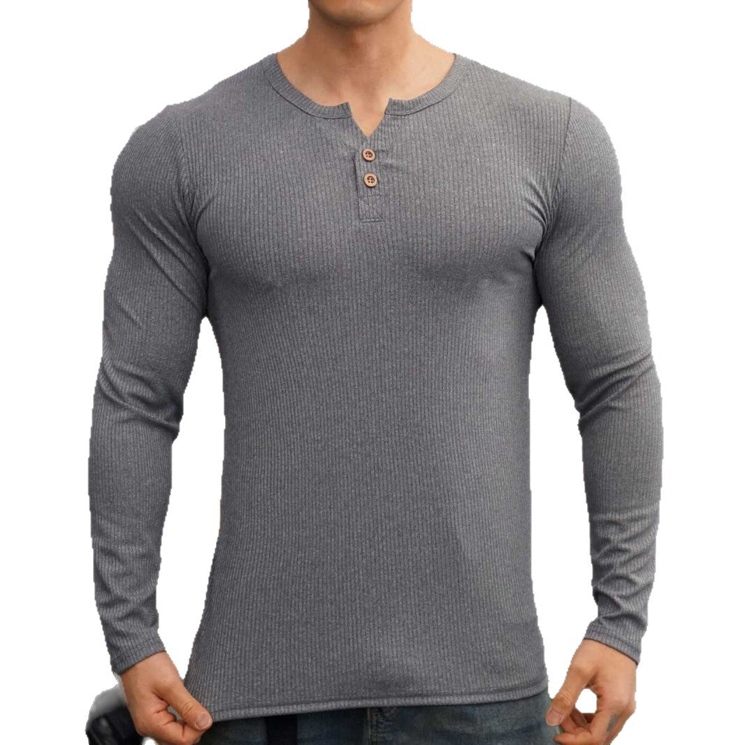 Herren Langarmshirt Strukturiert Knöpfe Modern