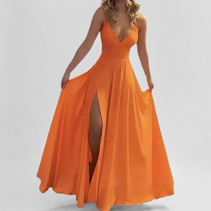 Damen Maxikleid V-Ausschnitt Figurbetonter OberteilSexy Abendkleid